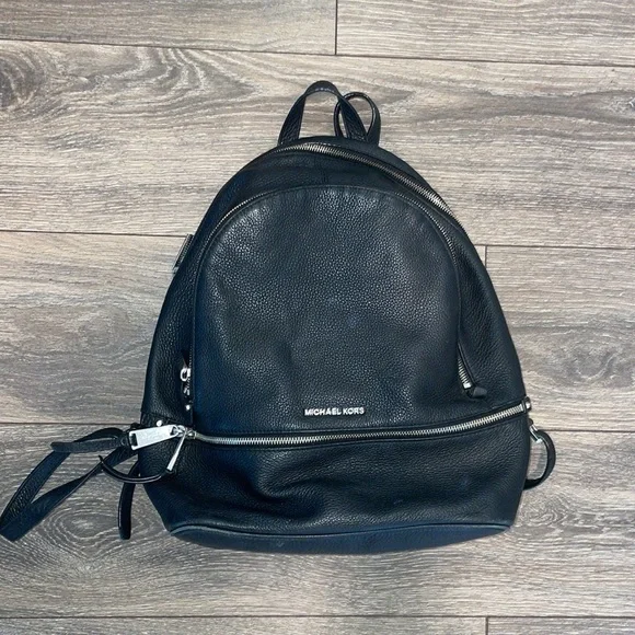 Michael Kors Rhea Black Leather Backpack - Picture 2 of 12